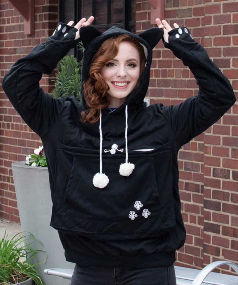 ALYC Unisex Hoodies Pet Holder Cat Dog Large Pouch Carriers Pullover with Cat Printing Sweatshirt (Black-Classic Version, XXL) - Image 4